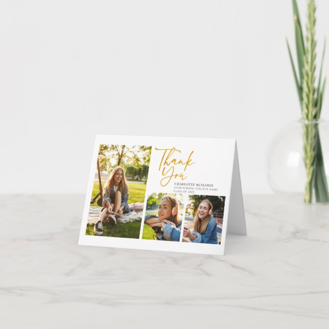 Tarjeta De Agradecimiento Grado de Collage de fotos de graduación con letra  (Anverso)