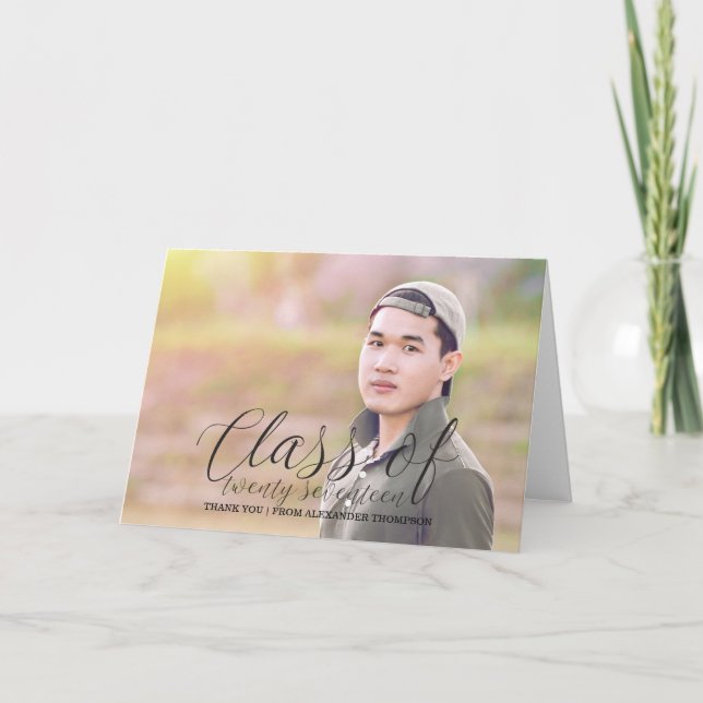 Tarjeta De Agradecimiento Grado fotográfico Black Delicate Class of 2017 Gra (Anverso)