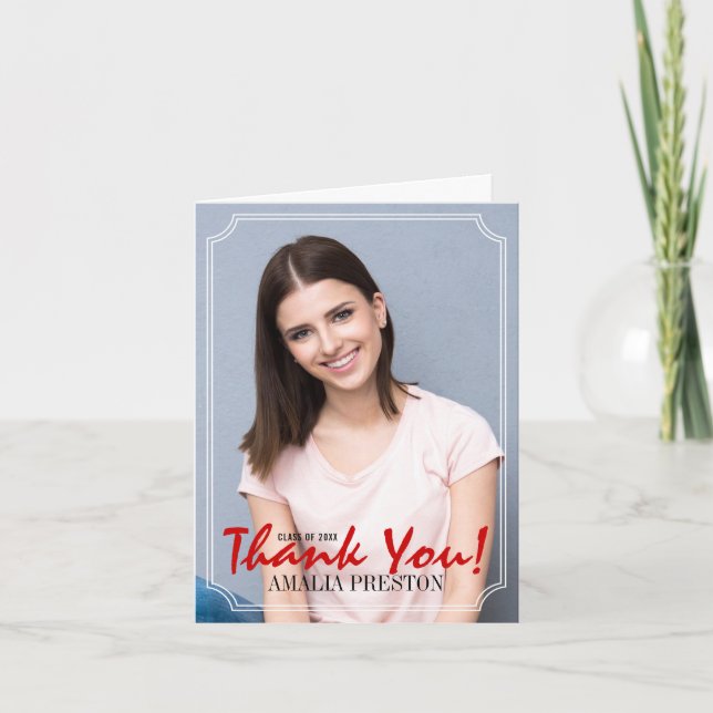 Tarjeta De Agradecimiento Grado manuscrito rojo y negro de 2021 (Anverso)