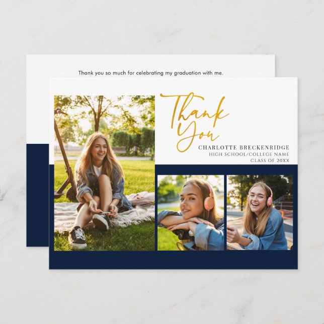 Tarjeta De Agradecimiento Graduación 2024 Graduado de Collage de fotos Graci (Anverso / Reverso)