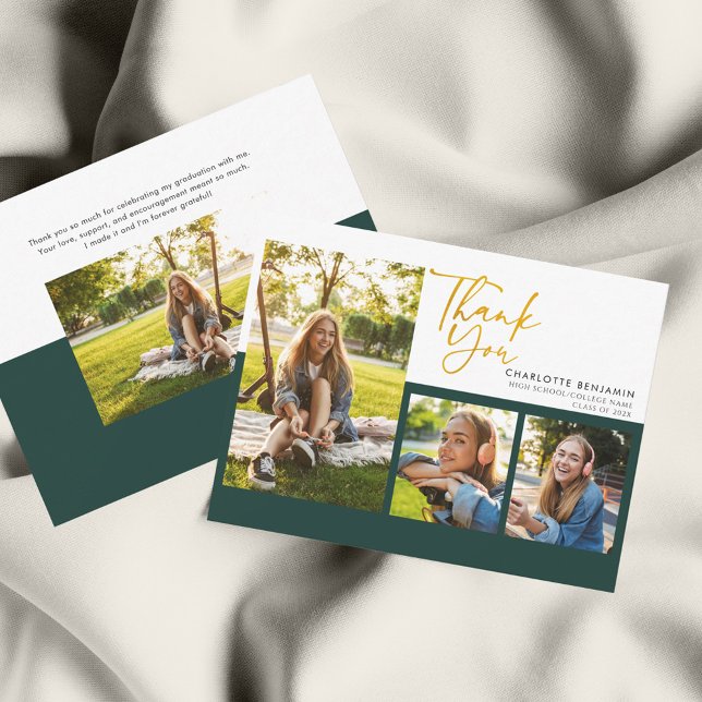 Tarjeta De Agradecimiento Graduación 2025 Collage de fotos Script Graduado (Graduation 2024 Photo Collage Grad Party Thank You Card)