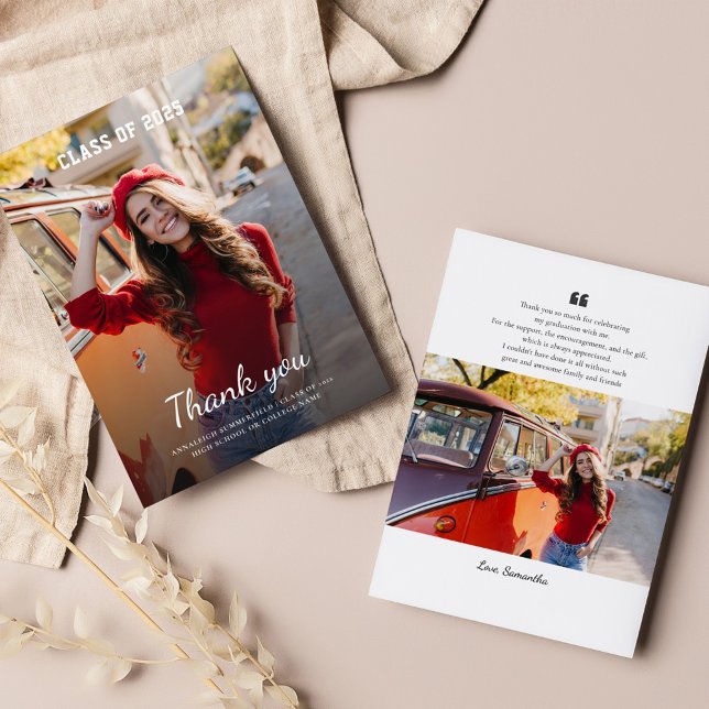 Tarjeta De Agradecimiento Graduación 2025 Foto de grado moderno (Graduation 2025 Modern Grad Photo Thank You Card)