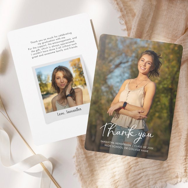 Tarjeta De Agradecimiento Graduación 2025 Script Photo Grad Fiesta (Graduation 2025 Script Photo Grad Party Thank You Card)