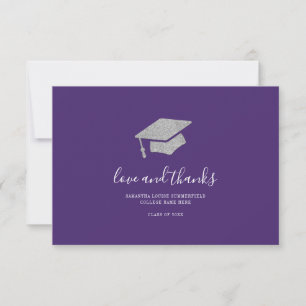 Tarjeta De Agradecimiento Graduación 2026 Foto Purpura Brillo Plateado Grad