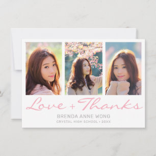 Tarjeta De Agradecimiento Graduación 3 Collages de fotos Gris Rubor Guión Ro