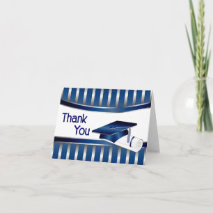 Tarjeta De Agradecimiento Graduación a rayas azules y plateadas Gracias Tarj