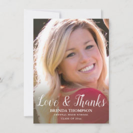 Tarjeta De Agradecimiento Graduación Amor y Gracias Foto De Guión Blanco