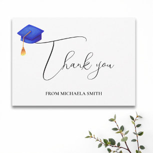 Tarjeta De Agradecimiento Graduación azul de guión manuscrito simple