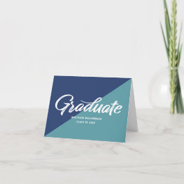 Tarjeta De Agradecimiento Graduación Azul Retro Negrita Letra Capital Icono 