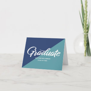 Tarjeta De Agradecimiento Graduación Azul Retro Negrita Letra Capital Icono 