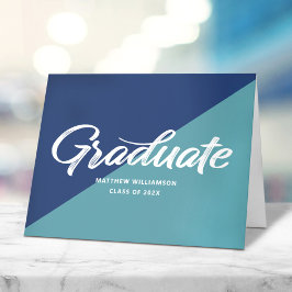 Tarjeta De Agradecimiento Graduación Azul Retro Negrita Letra Capital Icono 