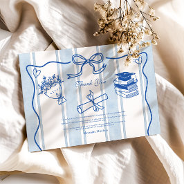 Tarjeta De Agradecimiento Graduación azul trenzada a mano retro