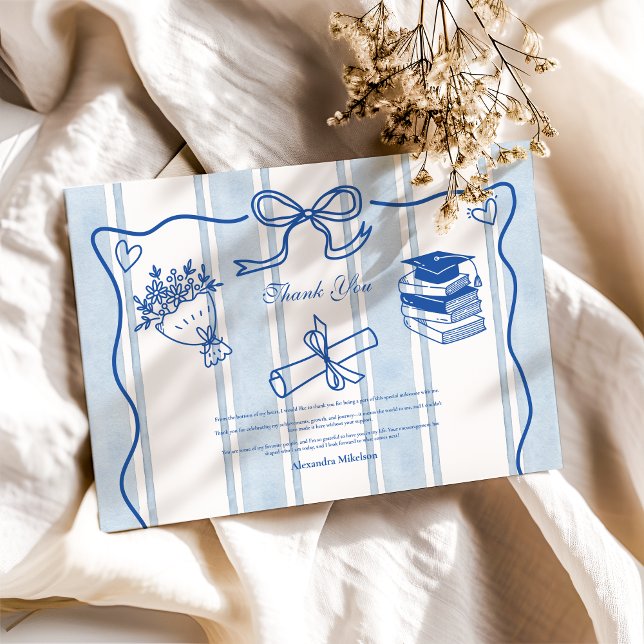 Tarjeta De Agradecimiento Graduación azul trenzada a mano retro (Subido por el creador)