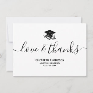 Tarjeta De Agradecimiento Graduación Black Cap Love y gracias a la escritura