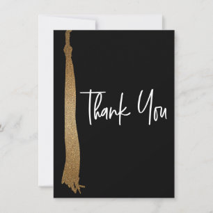 Tarjeta De Agradecimiento Graduación Black Gold Tassel moderno manuscrito