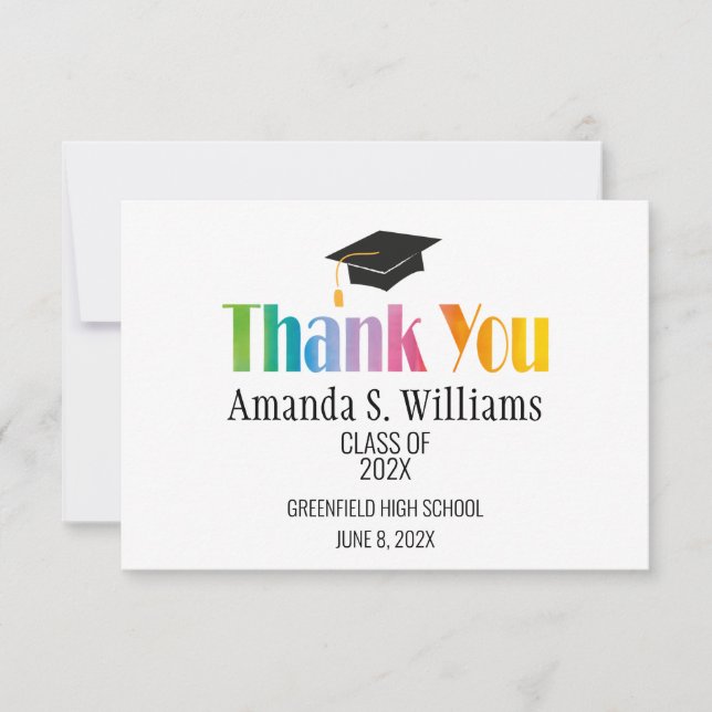 Tarjeta De Agradecimiento Graduación Black Grad Cap Gracias (Anverso)