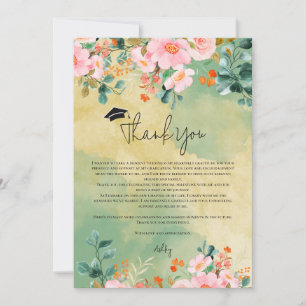 Tarjeta De Agradecimiento Graduación botánica floral acuarela Beown rosa