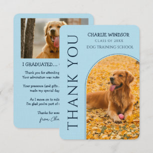 Tarjeta De Agradecimiento Graduación Canina Foto de Mascota Azul Bebé