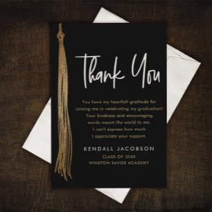 Tarjeta De Agradecimiento Graduación Cap Tassel Oro Negro Moderno