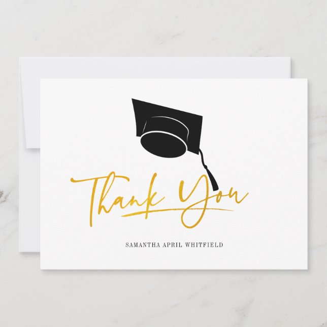 Tarjeta De Agradecimiento Graduación Cap Tassel Typography Faux Gold (Anverso)