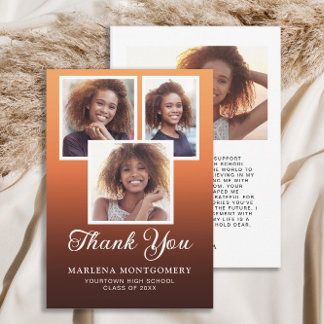 Tarjeta De Agradecimiento Graduación con efecto Ombre Naranja y Negro 4 Foto