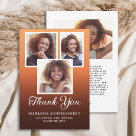 Tarjeta De Agradecimiento Graduación con efecto Ombre Naranja y Negro 4 Foto