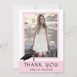 Tarjeta De Agradecimiento Graduación con Foto Rosa Moderna 