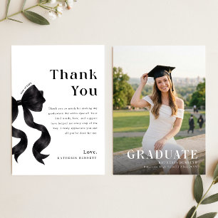 Tarjeta De Agradecimiento Graduación con lazo negro de foto moderna