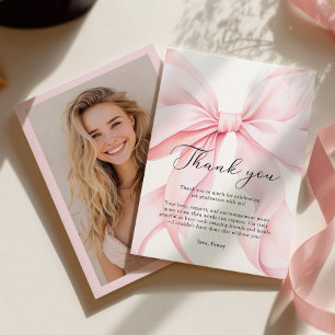 Tarjeta De Agradecimiento Graduación con lazo rosa