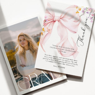 Tarjeta De Agradecimiento Graduación con lazo rosa