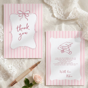 Tarjeta De Agradecimiento Graduación con rayas rosadas dibujadas a mano