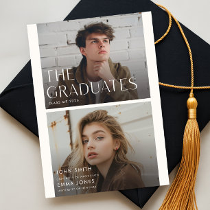 Tarjeta De Agradecimiento Graduación conjunta doble de dos graduados moderno