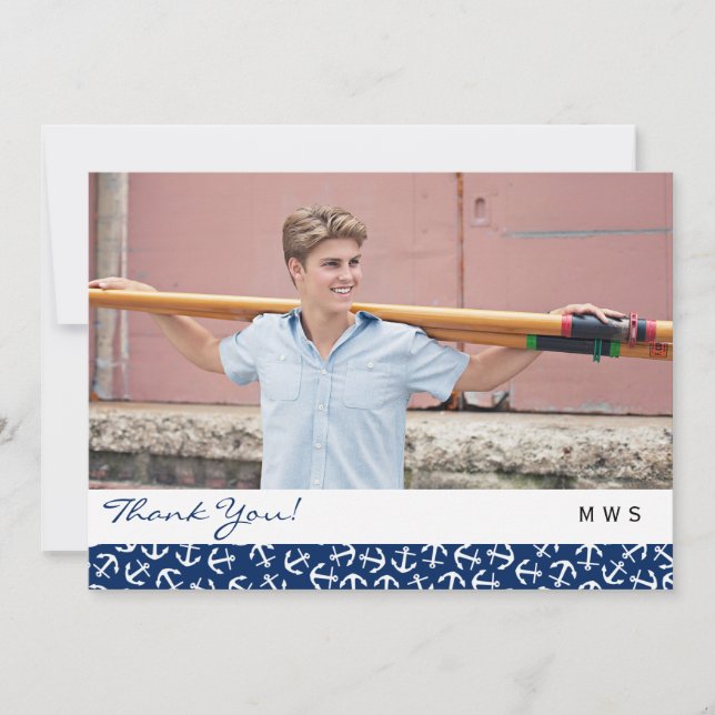 Tarjeta De Agradecimiento Graduación de Ancla Náutica Clase de 2016 Gracias (Anverso)