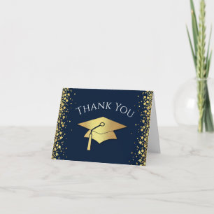 Tarjeta De Agradecimiento Graduación de Azul Marino y Dorado