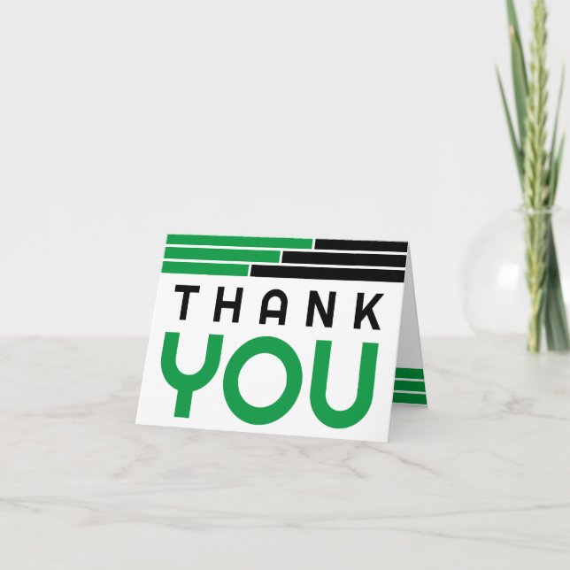 Tarjeta De Agradecimiento Graduación de Barras verdes y negras gracias (Anverso)