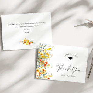 Tarjeta De Agradecimiento Graduación de Boho Watercolor Wildflowers