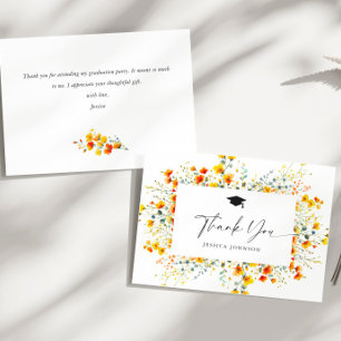 Tarjeta De Agradecimiento Graduación de Boho Watercolor Wildflowers