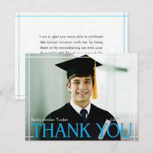 Tarjeta De Agradecimiento Graduación de Borde Geométrico Foto Completa Azul
