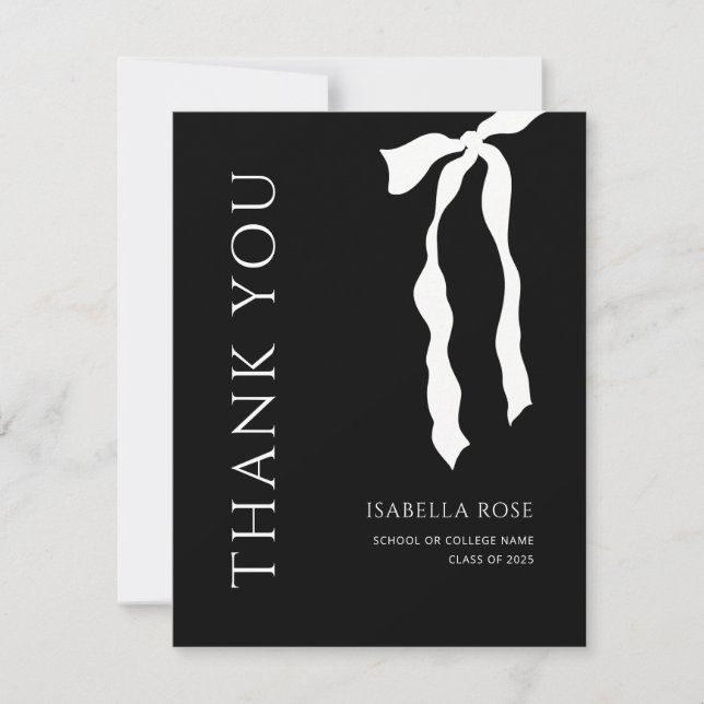 Tarjeta De Agradecimiento Graduación de Bow Simple Minimal Moderno Elegante (Anverso)