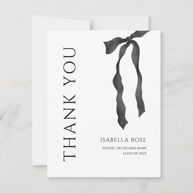 Tarjeta De Agradecimiento Graduación de Bow Simple Minimal Moderno Elegante (Anverso)