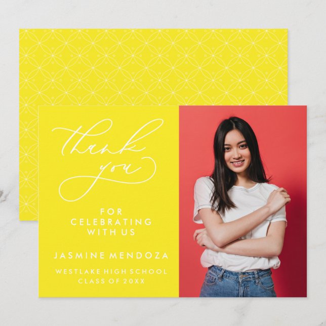 TARJETA DE AGRADECIMIENTO GRADUACIÓN DE CALLIGRAFÍA SIMPLE Y BLANCA GRACIAS (Anverso / Reverso)