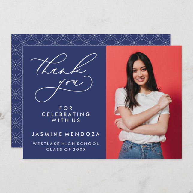 TARJETA DE AGRADECIMIENTO GRADUACIÓN DE CALLIGRAFÍA SIMPLE Y BLANCA GRACIAS (Anverso / Reverso)