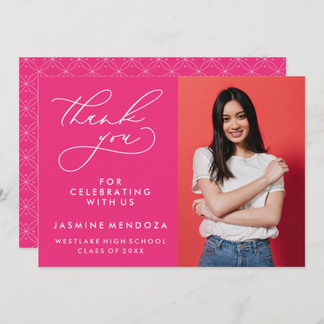 TARJETA DE AGRADECIMIENTO GRADUACIÓN DE CALLIGRAFÍA SIMPLE Y BLANCA GRACIAS (Anverso / Reverso)