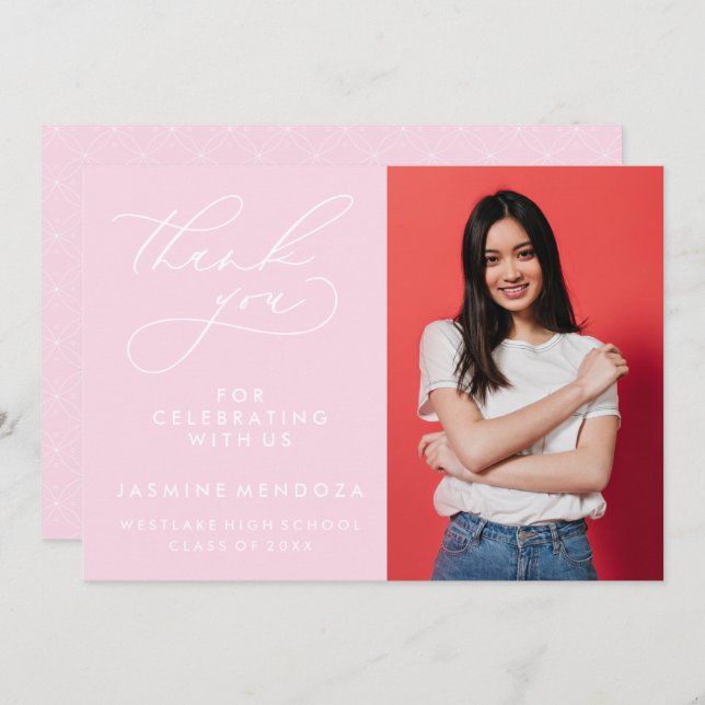 TARJETA DE AGRADECIMIENTO GRADUACIÓN DE CALLIGRAFÍA SIMPLE Y BLANCA GRACIAS (Anverso / Reverso)
