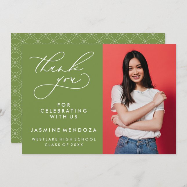 TARJETA DE AGRADECIMIENTO GRADUACIÓN DE CALLIGRAFÍA SIMPLE Y BLANCA GRACIAS (Anverso / Reverso)