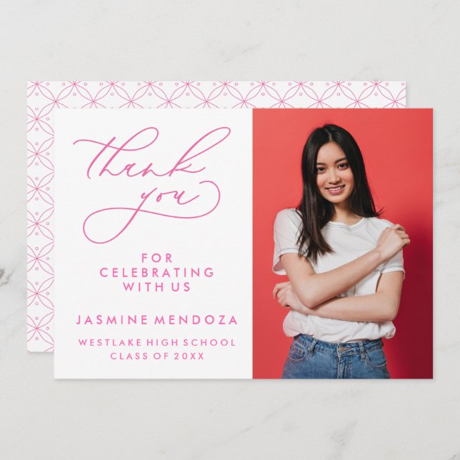 TARJETA DE AGRADECIMIENTO GRADUACIÓN DE CALLIGRAFÍA SIMPLE Y BLANCA GRACIAS (Anverso / Reverso)