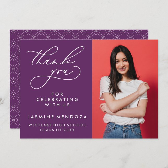 TARJETA DE AGRADECIMIENTO GRADUACIÓN DE CALLIGRAFÍA SIMPLE Y BLANCA GRACIAS (Anverso / Reverso)