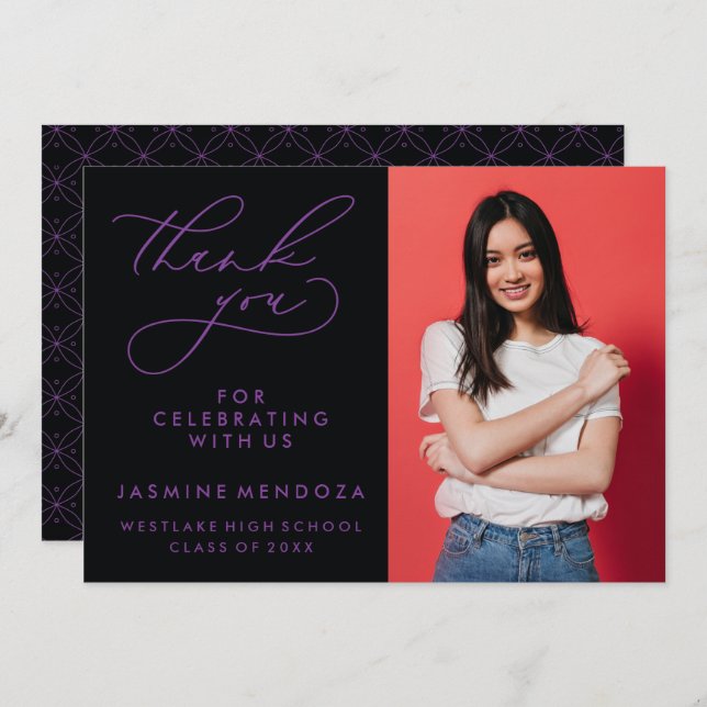 TARJETA DE AGRADECIMIENTO GRADUACIÓN DE CALLIGRAFÍA SIMPLE Y BLANCA GRACIAS (Anverso / Reverso)