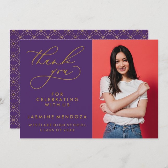 TARJETA DE AGRADECIMIENTO GRADUACIÓN DE CALLIGRAFÍA SIMPLE Y BLANCA GRACIAS (Anverso / Reverso)