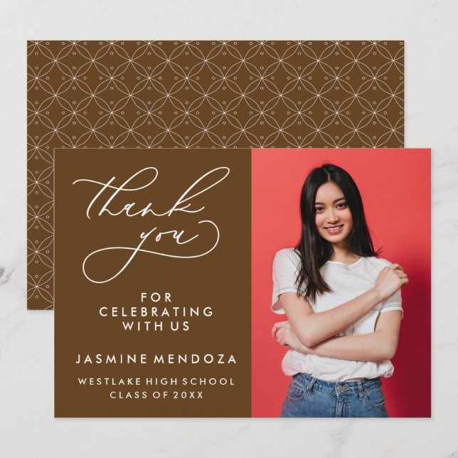 TARJETA DE AGRADECIMIENTO GRADUACIÓN DE CALLIGRAFÍA SIMPLE Y BLANCA GRACIAS (Anverso / Reverso)